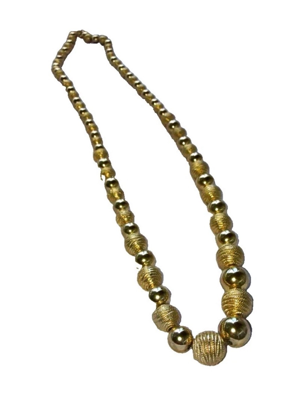 Vintage Crown Trifari graduated Gold Bead Necklac . Mid century Classic